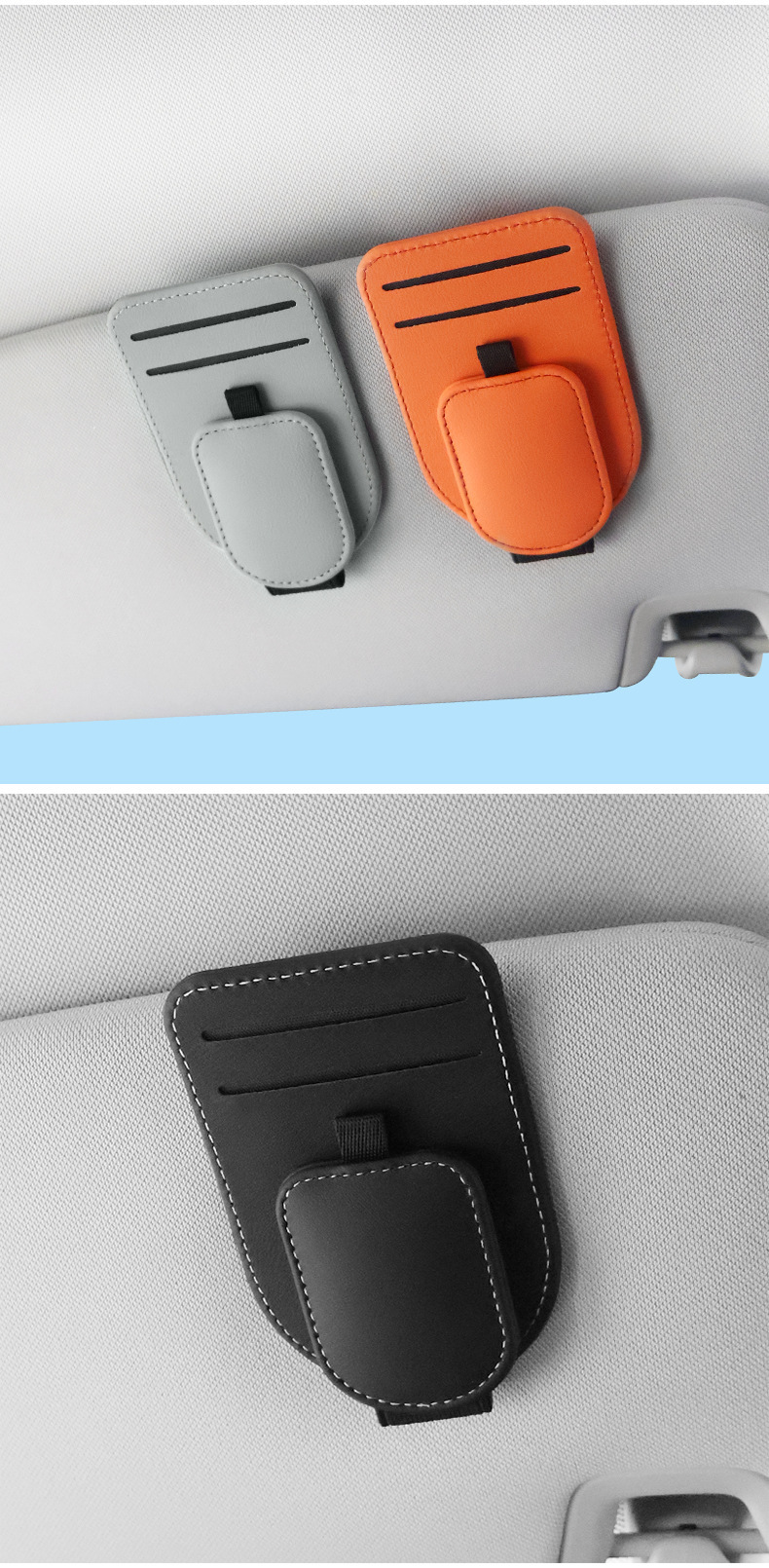 Car-Mounted Glasses Clip, Pvc Leather Glasses Holder, Multi-Functional Storage for Receipts and Documents, Car Sun Visor Sunglasses Clip