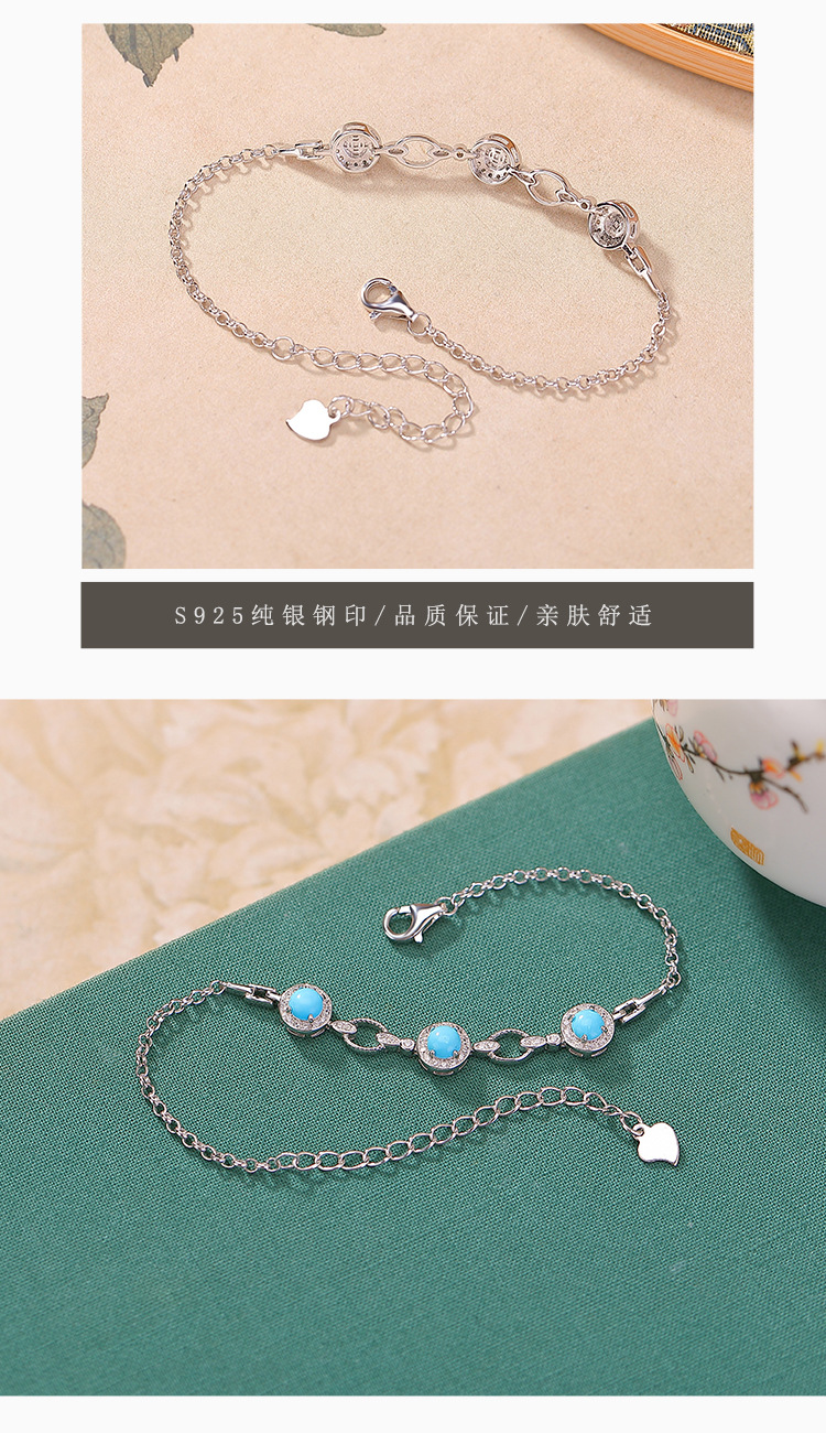 Vòng tay bạc S925 mạ vàng đá turquoise hình học — Loại bạc chi tiết 6