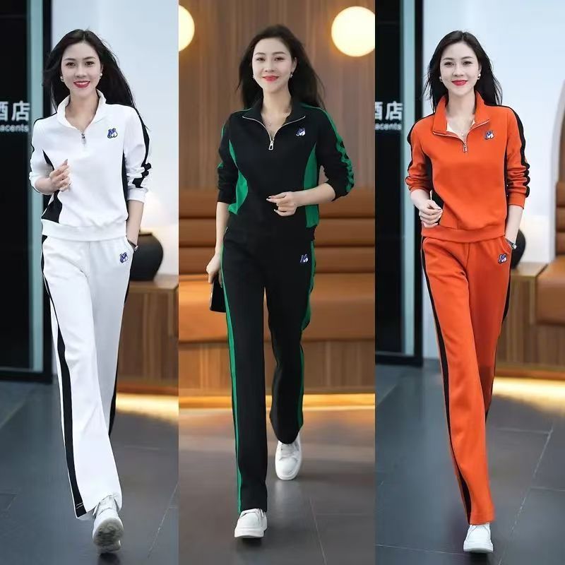 休闲运动套装女春秋季2025新款时尚洋气显瘦立领卫衣阔腿裤两件套|undefined