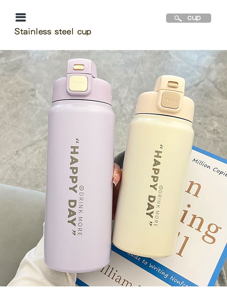 Wholesale of Yongkang fresh and simple double-drinking large-capacity insulated cups with straws, fitness and sports couple water cups and insulated kettles pic 38
