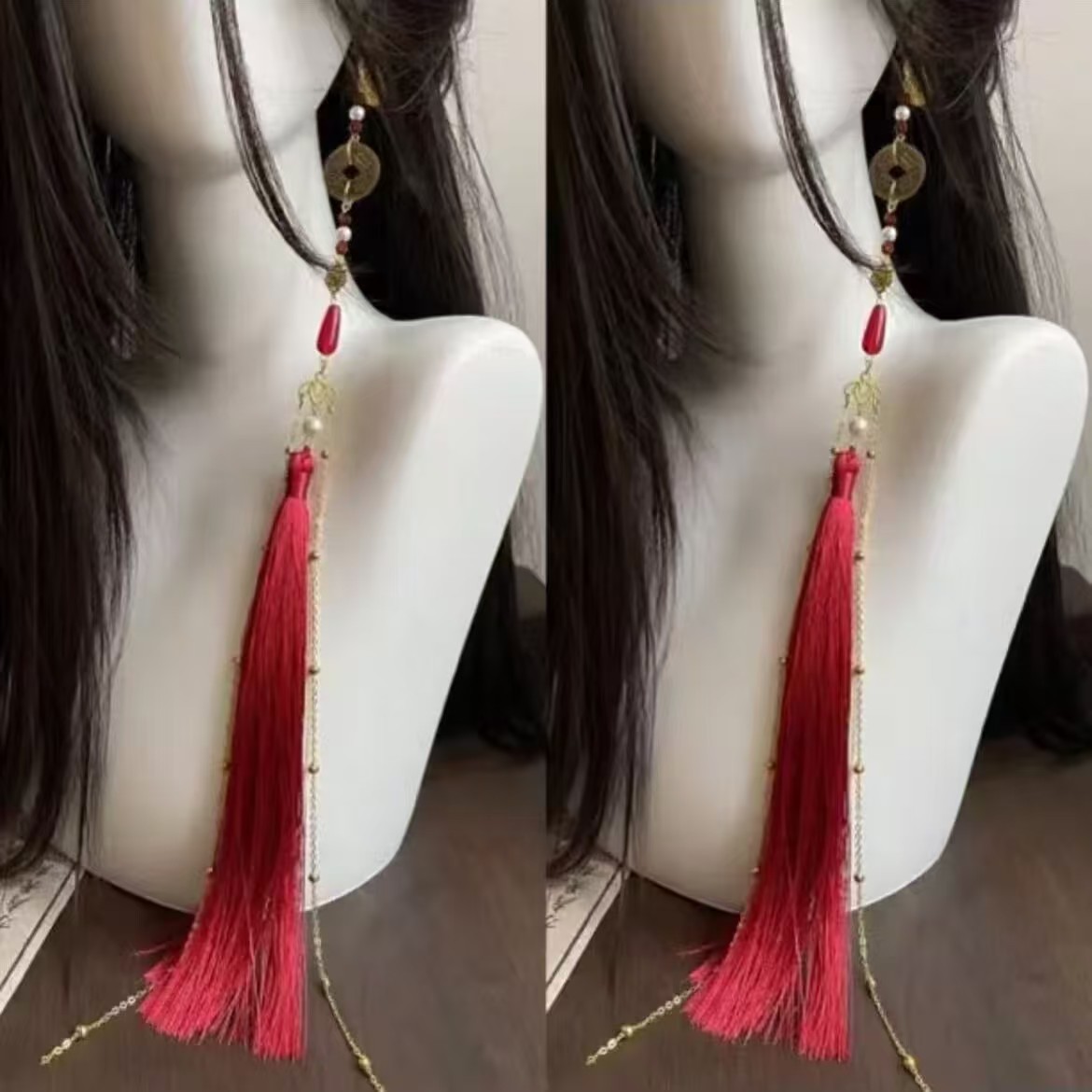 Shan Gui Spending Money Copper Earrings Antique Earrings for Men and Women Antique Han Element Tassel Han Clothing All-match Earrings
