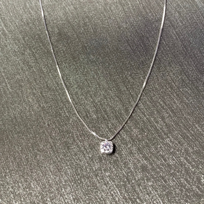 Authentic 925 Sterling Silver Diamond Square Necklace Women, Ins Minimalist Style, Versatile Niche Design, Non-fading,_voghion.com
