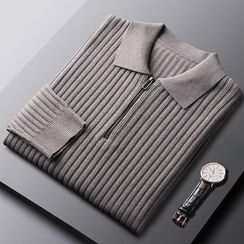 Otoño y invierno nuevo polo con solapa media cremallera camiseta de manga larga suéter de punto hombre delgado comercio exterior comercial al por mayor transfronterizo