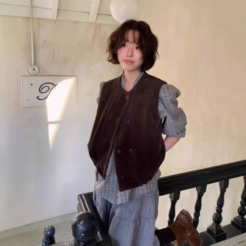 Viapl*In Ruffled Neckline Pleated Lace Shirt Korean Designer Women's V-Neck Plaid Korean Shirt