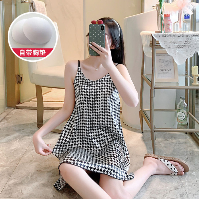 2024 pijama de verano cinta de simulación cojín de pecho delgado de dibujos animados sexy vestido de pijama de ropa de casa de mujer vestido unificado