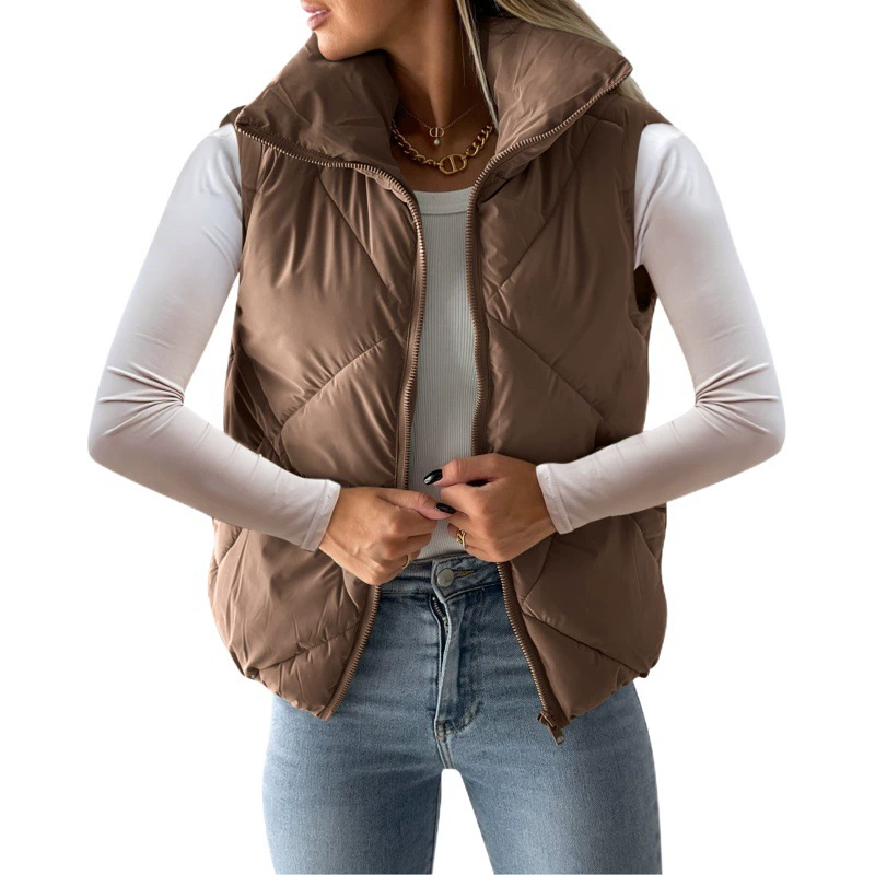 Трансграничная Европа и Америка, новый женский чистый цвет, Свободный теплый без рукавов, хлебный воротник на молнии, Модный хлопковый жилет, женский