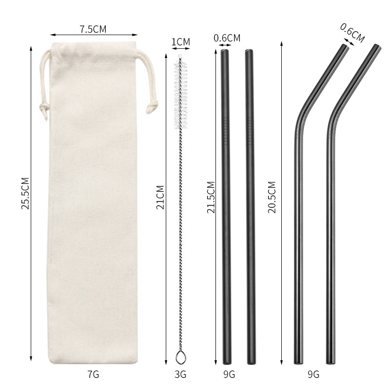 Traje de paja de acero inoxidable 304 especial transfronterizo de Amazon de color chapado en titanio tubo de bebida de metal café leche té paja