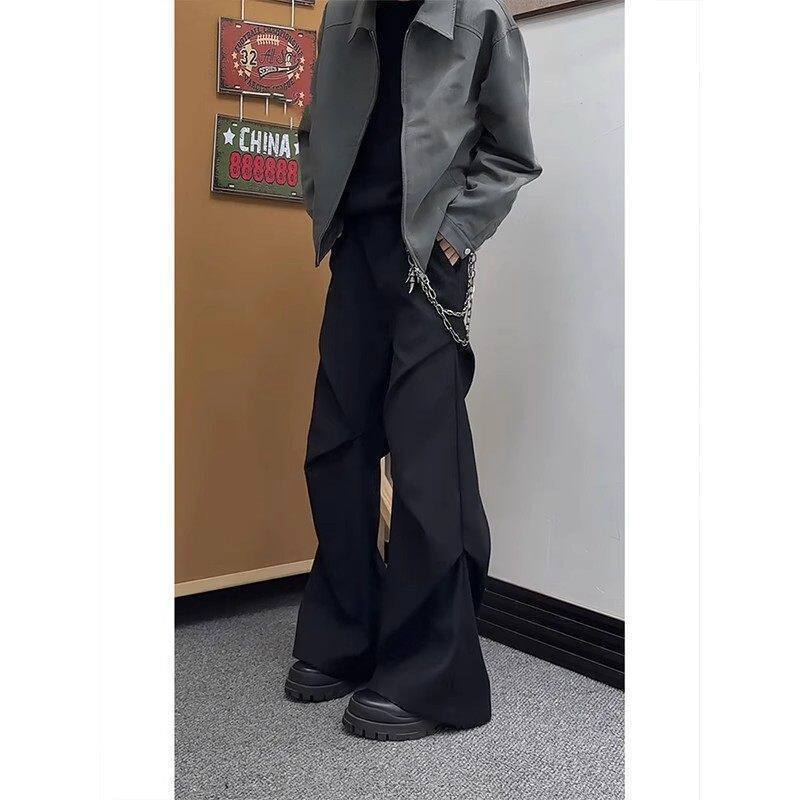 Black Diamond Pleated Micro-Flared Trousers for Men, Spring and Autum Drapey New Straight Casual Trousers, Wide-Leg Trousers