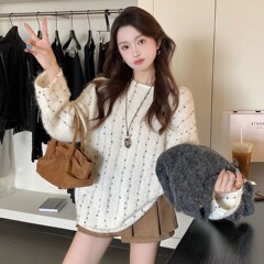 慵懒风毛衣女秋季穿搭重工亮片宽松百搭针织打底衫设计感小众上衣