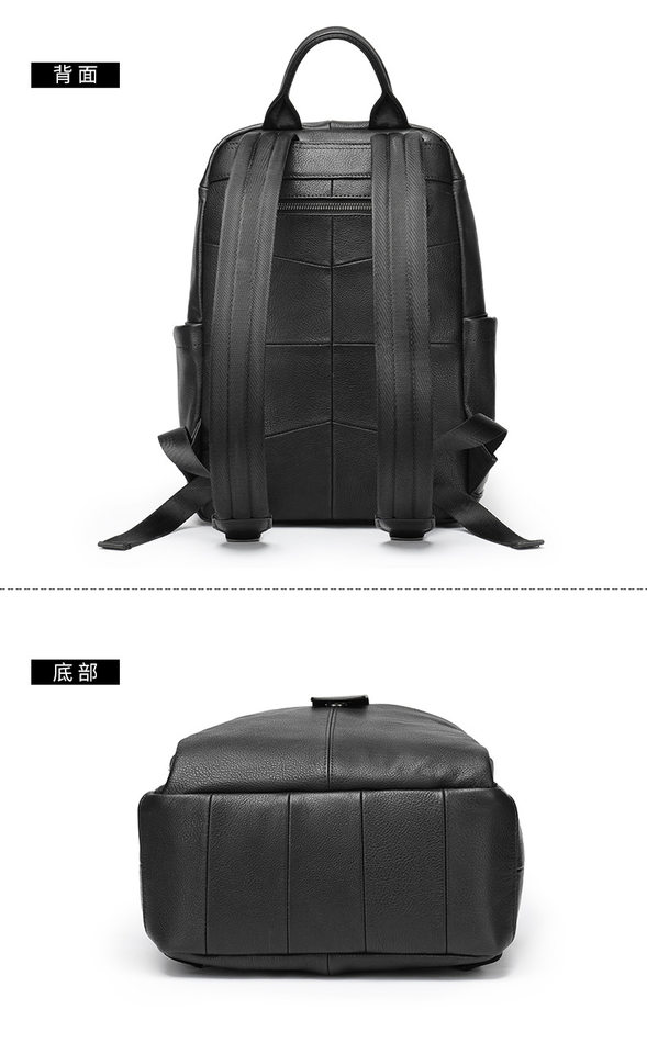 Ba lô da bò thật cho nam phong cách đường phố, đựng vừa laptop 14 inch, dung tích dưới 20L — Màu đen chi tiết 23