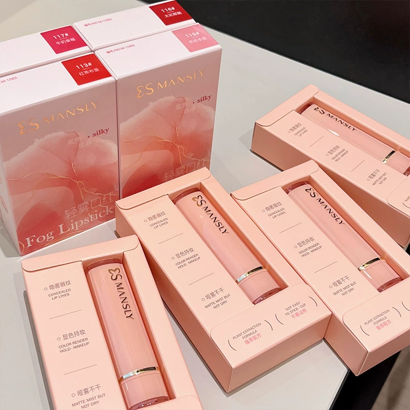 曼诗丽 Soft focus silky light matte lipstick velvet matte color, whitening, not easy to stain, affordable makeup for student girls — помада матовая бархатная, мягкая шелковистая, светлая матовая, отбеливающий эффект, стойкая, недорогая косметика для студенток