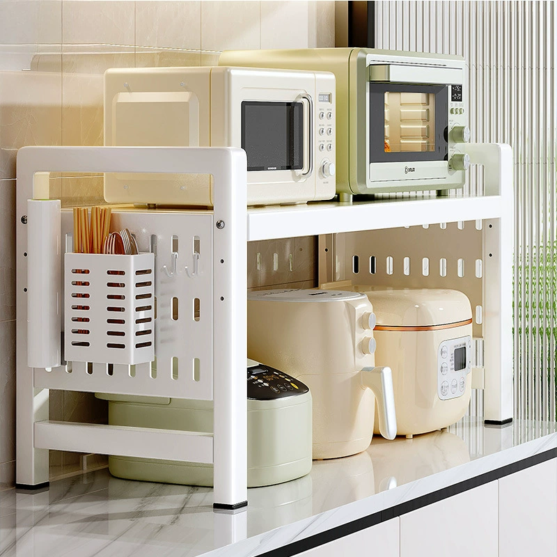 Kitchen microwave oven rack storage rack multi-functional household countertop oven telescopic double-layer storage bracket