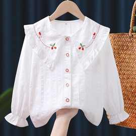 女童衬衫长袖白色衬衣2025新款春秋洋气娃娃衫纯棉百搭可爱洋气无