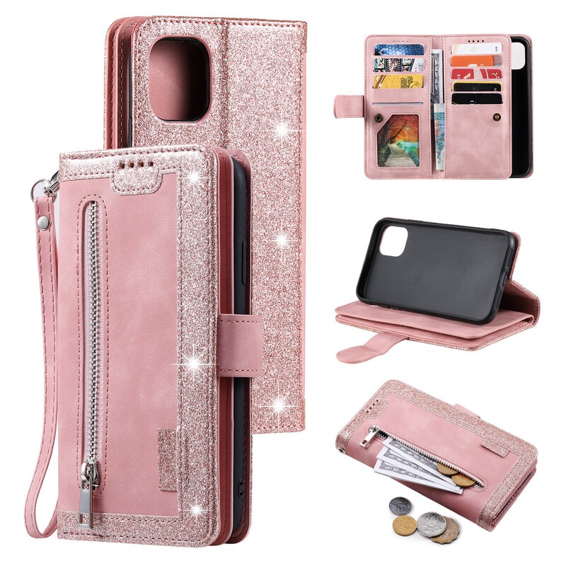 For iphone14 zipper card bag leather case 14pro wallet mobile phone case 14pro max multi-card skin feeling leather case