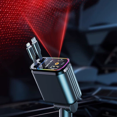 Starry Sky Car Charger for Mobile Phones, Super Fast Charging, In-Car Charger with Retractable Cable, Ambient Light, Cigarette Lighter (Mobil şarj cihazları) - c3-b1-starry-sky-top-type-c-apple-retractable-cable-super-fast-charging