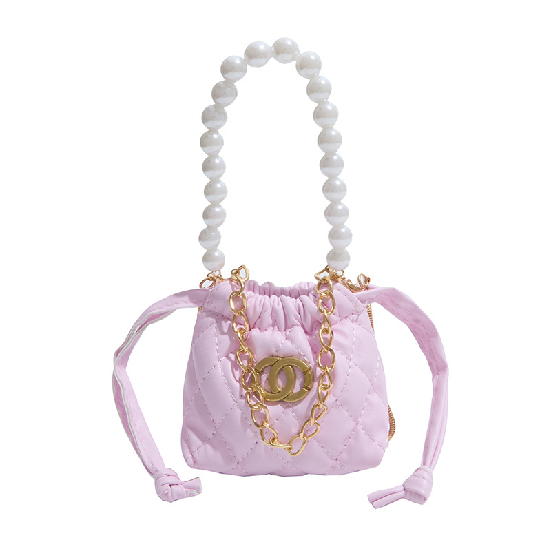 2026 nuevo niño cadena de perlas bolsos de diamante chicas moda mini bolsos de hombro caramelo princesa mochila