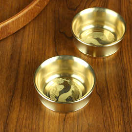 黄铜锦鲤小水杯办公室茶具茶道家居供水杯纯铜铜器金属工艺品酒杯