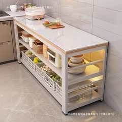キッチンスレート野菜カッティングテーブルコンソール床置き家庭用多層収納ラック電子レンジ収納ラック二層テーブル