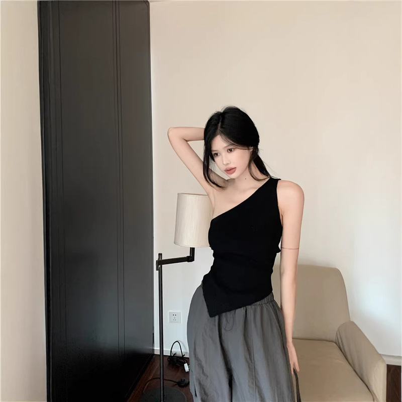 [Asymmetrical Shoulder] Hollister25 Summer Y2K Slim Fit Off-Shoulder Vest Women's Clothing 339-5140