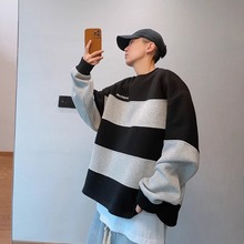 秋冬男女韩系百搭条纹重磅卫衣情侣系cityboy潮流宽松套头卫衣