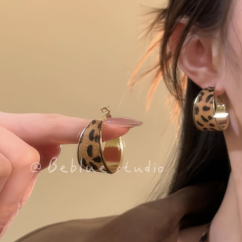 日落灼情~美拉德几何设计豹纹耳钉2025新款耳环耳圈小众轻奢耳饰|undefined
