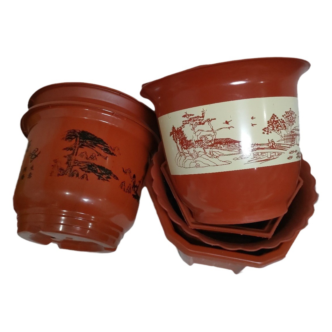 Maceta de plástico vintage con diseño hexagonal y octogonal, estilo rústico, ideal para plantas y suculentas.