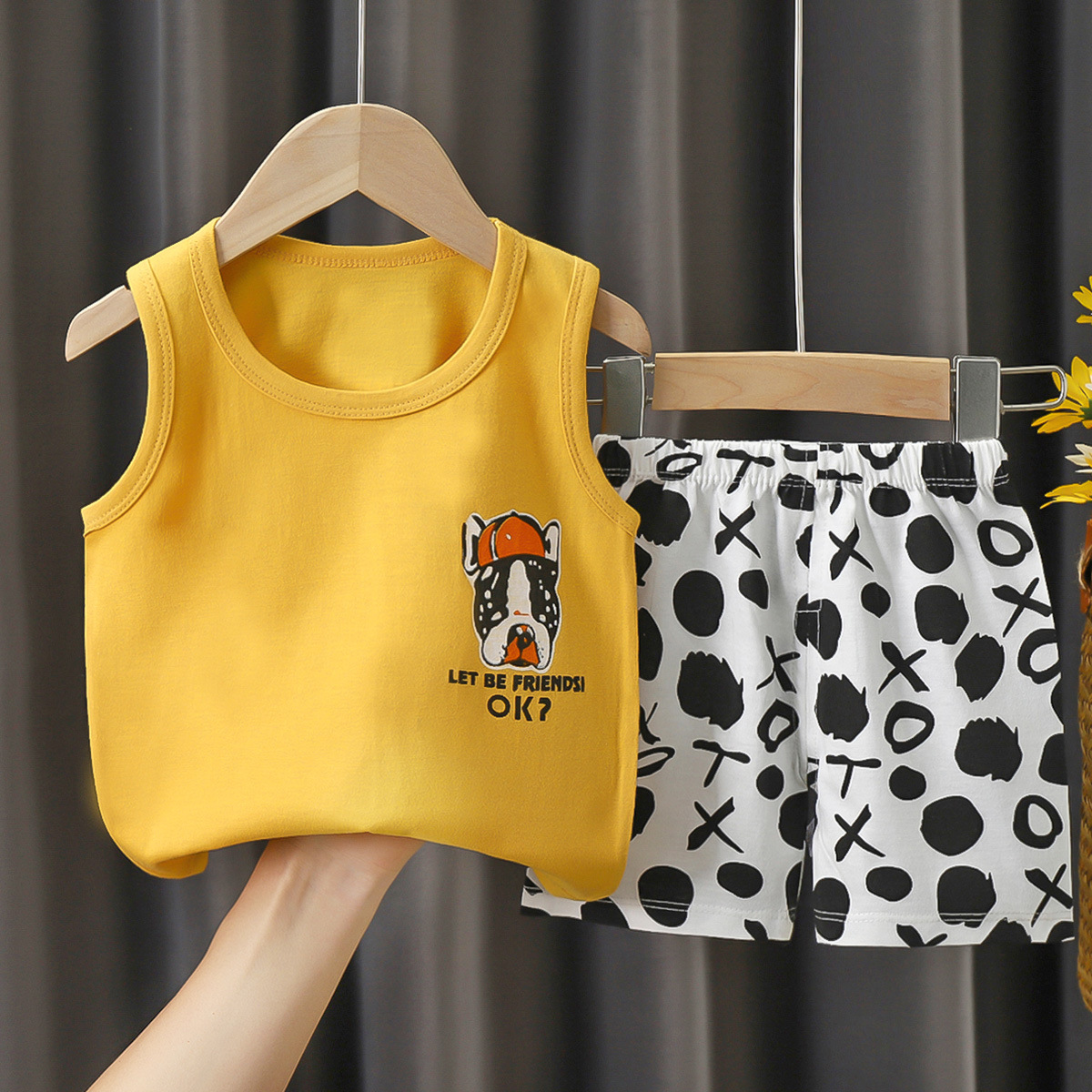 Traje de chaleco para niños, verano de algodón puro, nuevo estilo, verano para bebés, pantalones cortos coreanos, traje de dos piezas para niños