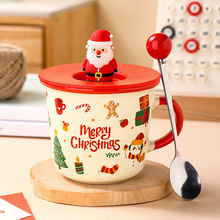 圣诞节礼物卡通陶瓷马克杯带盖勺商务活动礼品水杯伴手礼定制logo