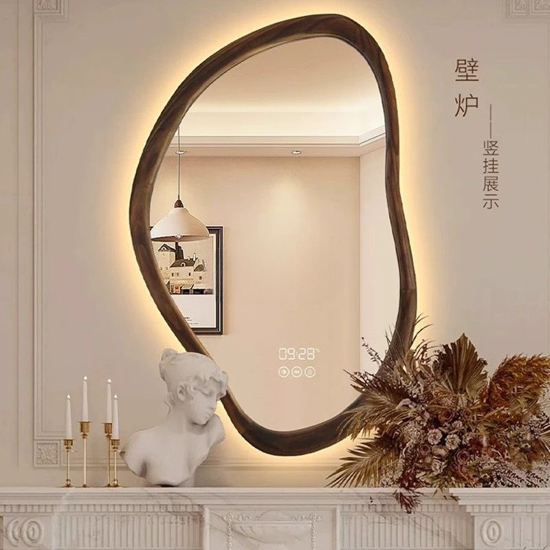 American Retro Bathroom Mirror Wall-Mounted Special-Shaped Home Bathroom Mirror French Living Room Entrance Background Wall Decorative Mirror