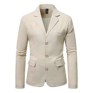 Cross-border Foreign Trade European Code Men's Retro Cotton and Linen Solid Color Casual Suit Jacket Youth Business Single-breasted Suit