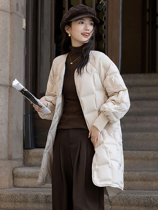 三星90白鸭绒中长款羽绒服女2025冬季高级感压胶保暖安心绒面包服|undefined