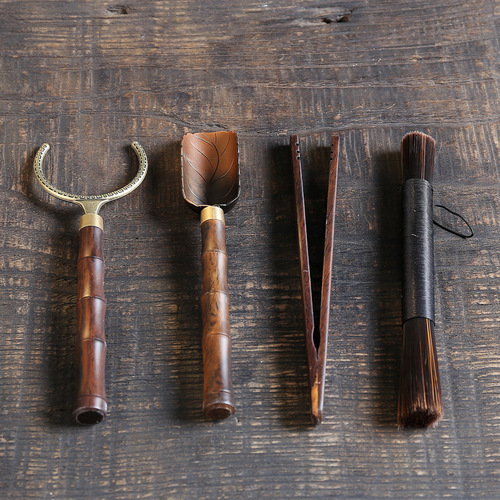 Full page black sandalwood tea ceremony six gentlemen solid wood log kung fu tea accessories tea fork tea spoon pot pen zero pen holder