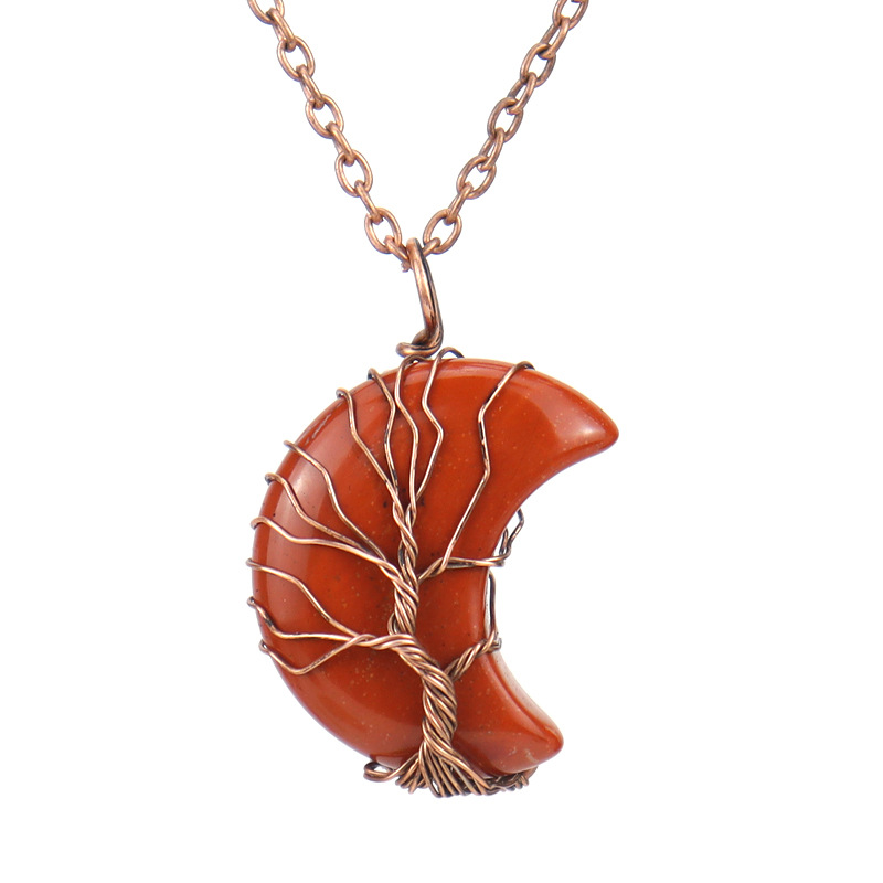 Women'S Gender Simple Style Moon Tree Natural Stone Copper Pendant Necklace In Bulk