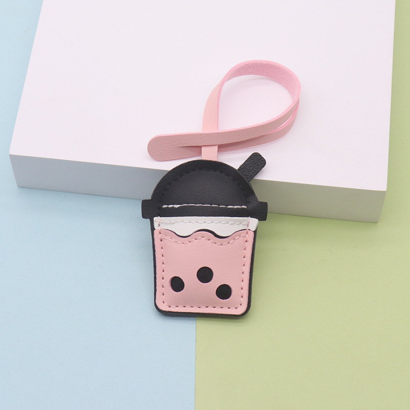 DIY ジュエリーバッグペンダントアクセサリー PU レザー立体両面マルチカラーミルクティーカップアクセサリー半完成キーホルダー|undefined
