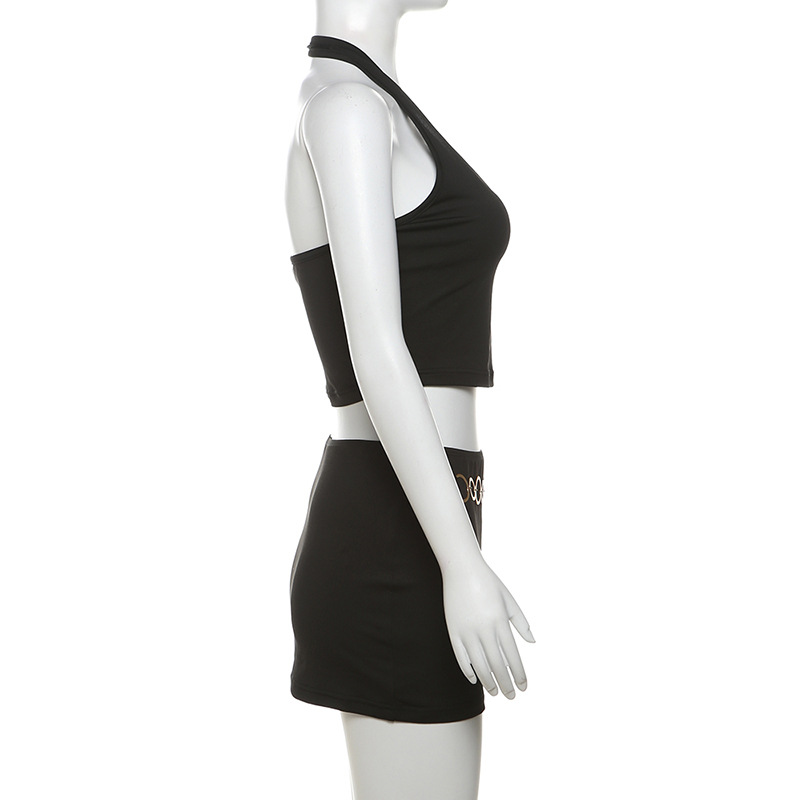 Summer Sexy Backless Halter Top High Waist Hip Wrapped Skirt Set Women