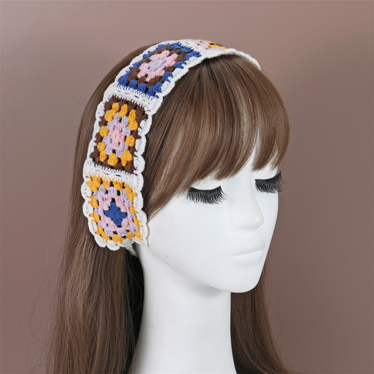 春季韓版時尚針織髮帶鈎花鏤空甜美頭巾可愛少女風花朵多巴胺髮飾
