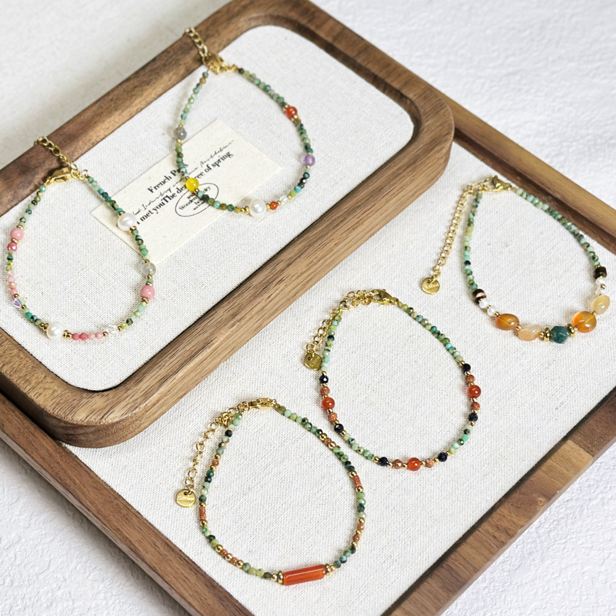 Retro organic small design turquoise beaded bracelet natural stone…