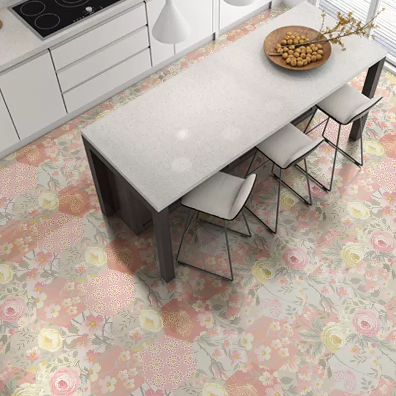 北欧风情斜纹防滑六角地板贴加厚款磨砂六边形花砖贴自粘可移墙贴