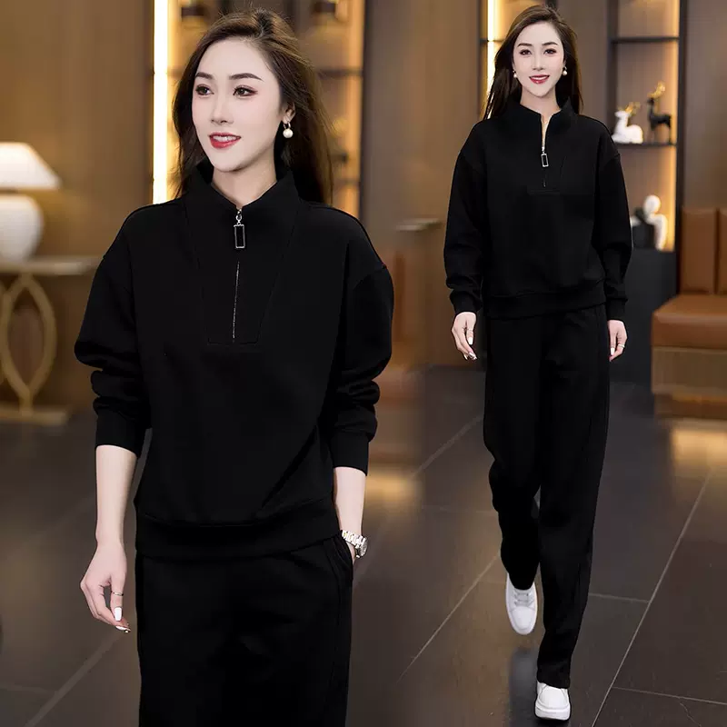 大码女装2025春秋新款休闲时尚运动套装微胖mm显瘦遮肉卫衣两件套