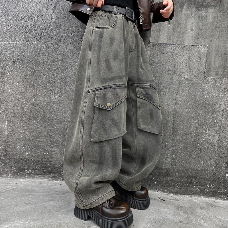 소녀 기모 청바지 2024 년 가을과 겨울 새로운 큰 어린이 원피스 벨벳 더러운 바지 어린이 겨울 두꺼운 양말 바지