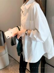 春秋叠穿白衬衫女设计感小众内搭显瘦衬衣大码宽松慵懒寸衫高级秋