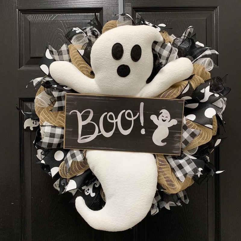 Amazon Halloween guirnaldas simulación fantasma muñeca decoración guirnaldas de Halloween puerta delantera escena interior anillo de decoración
