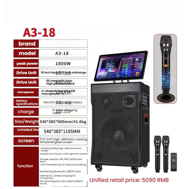 Large Battery, Long Playback Time, Bluetooth Speaker, Dual 15inch Heavy Bass, Wireless Microphone, Portable Colorful Lights, Partyb