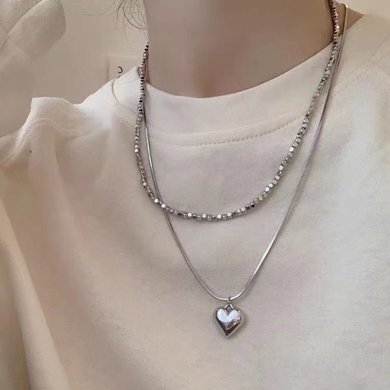 Sweet Cool Style Niche Design Heart Pendant Double Layer Stacked Necklace Women's Trendy ins Accessible Luxury Stylish Simple Sweater Chain
