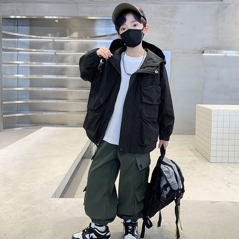 소년 가을 코트 2024 새로운 봄과 가을 소년 중대형 어린이 가을 드레스 어린이 패션을위한 멋진 자켓