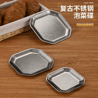直供复古做旧不锈钢碟子商用烤肉店小菜碟工业风正方形甜品蛋糕盘