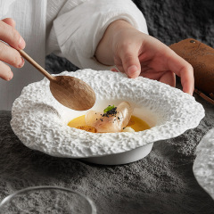 岩紋麦わら帽子ボウルパスタ皿セラミックサラダ皿家庭用キノコスープ皿深皿高級感クラブディナープレート