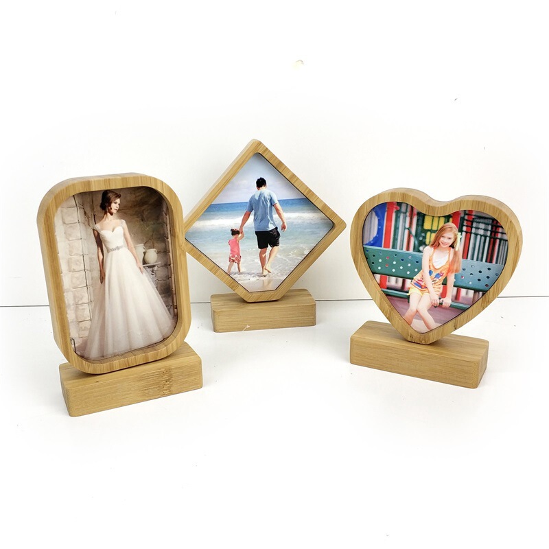 Heat sublimation heat transfer blank heart-shaped bamboo material table rotating creative bamboo photo frame crafts bamboo photo frame Heat sublimation heat transfer blank heart-shaped bamboo material table rotating creative bamboo photo frame crafts bamboo photo frame