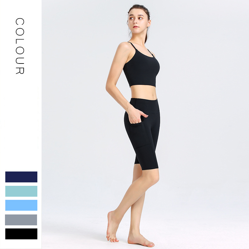 pure color nylon high waist yoga shorts  NSBS55846