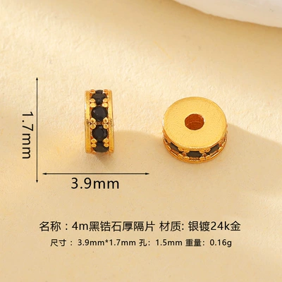 925 Silver Gold-Plated Zircon-Inlaid Zərgərlik ara hissələri - 4m-black-zirconia-thick-spacer